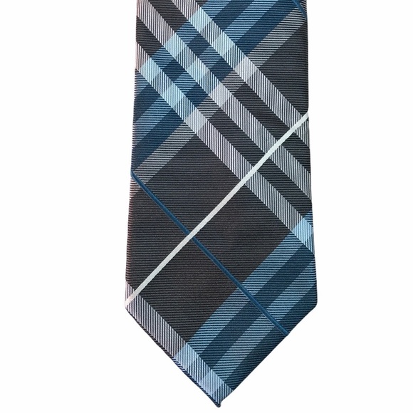 Plaid Men’s Silk Tie Blue Gray Beene - Picture 1 of 7